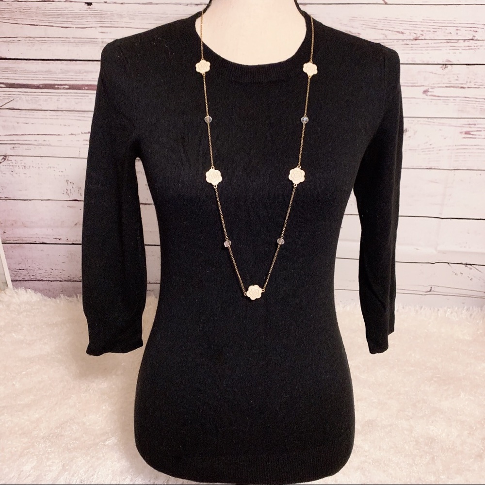 Long Small Ivory Gold Flower Necklace